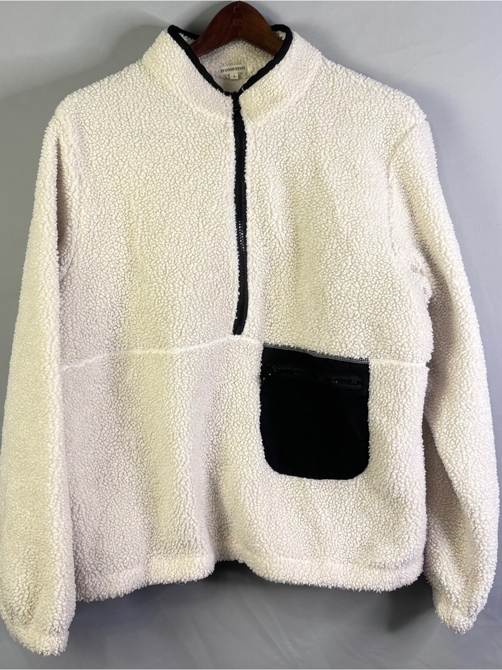 Cozy Cream Sherpa Quarter-Zip Pullover with Black Pocket